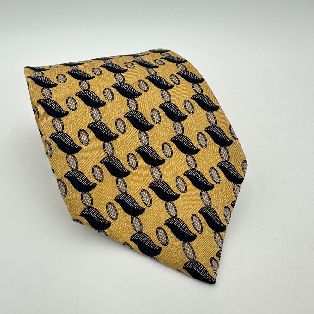 Kenneth Cole New York Tie Mens Gold Navy Geometric All Silk Made In USA Necktie
